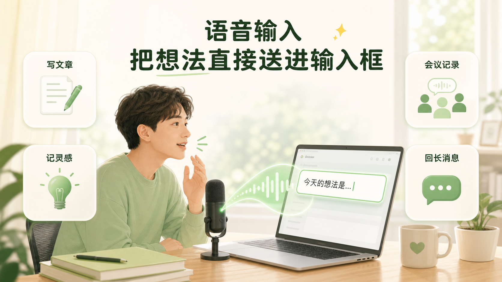 语音输入适合写文章、记灵感、会议记录和回长消息