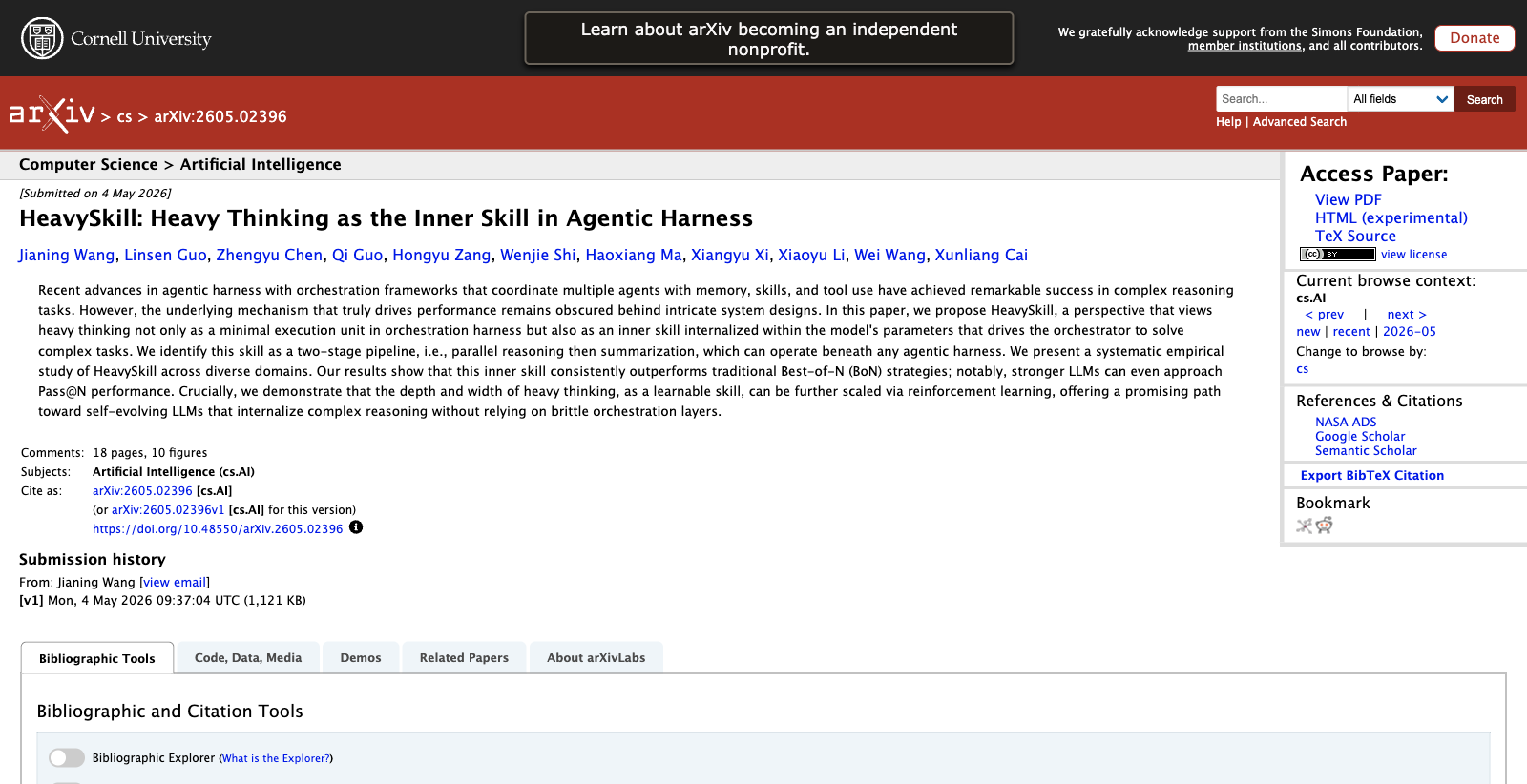 HeavySkill arXiv 页面截图