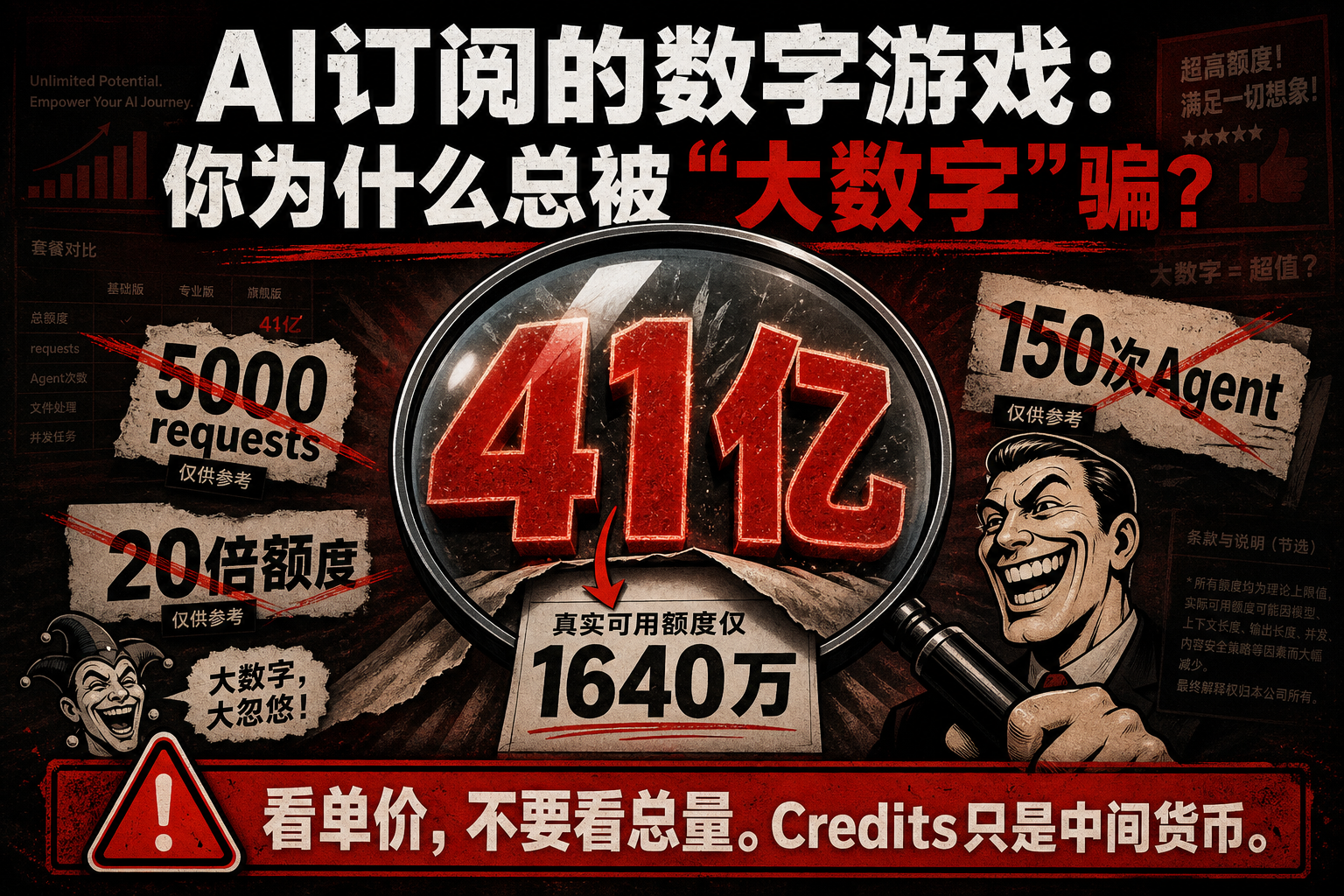 AI订阅数字游戏警示图：为什么总被"大数字"骗？看单价不看总量